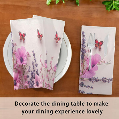 Blueangle Pink Wild Flowers Cloth Napkins, Set of 1,20x20 Inch Heavy Duty Fabric for Holiday Parties & Dinner Table Decor（3）