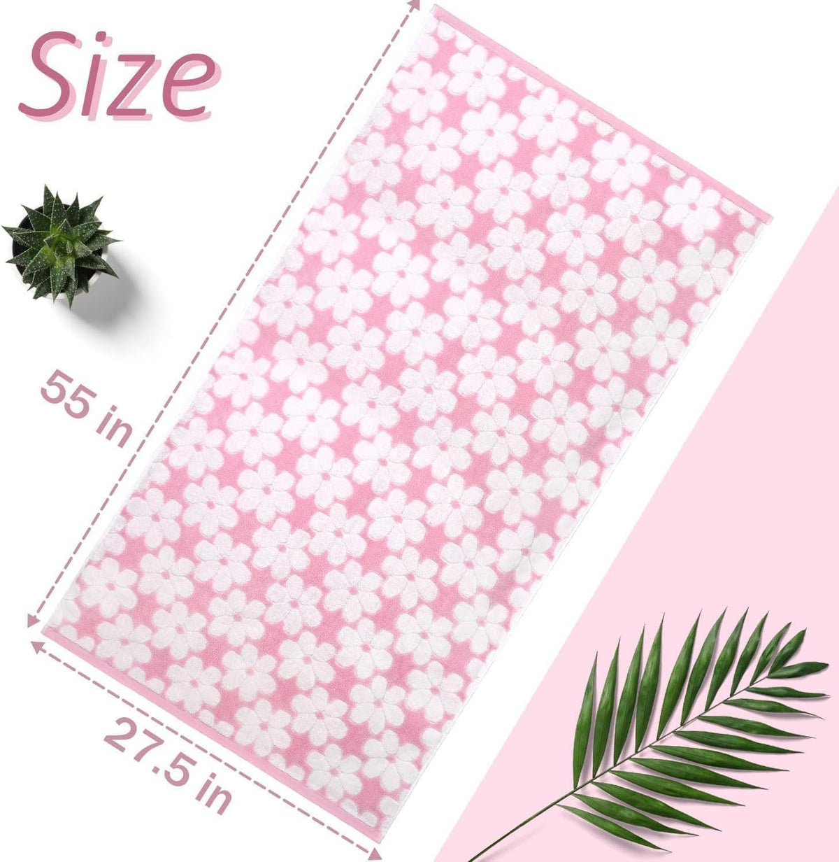 Pink Bath Towels Set of 2, Super Absorbent & Decorative 27.5x55 Inches