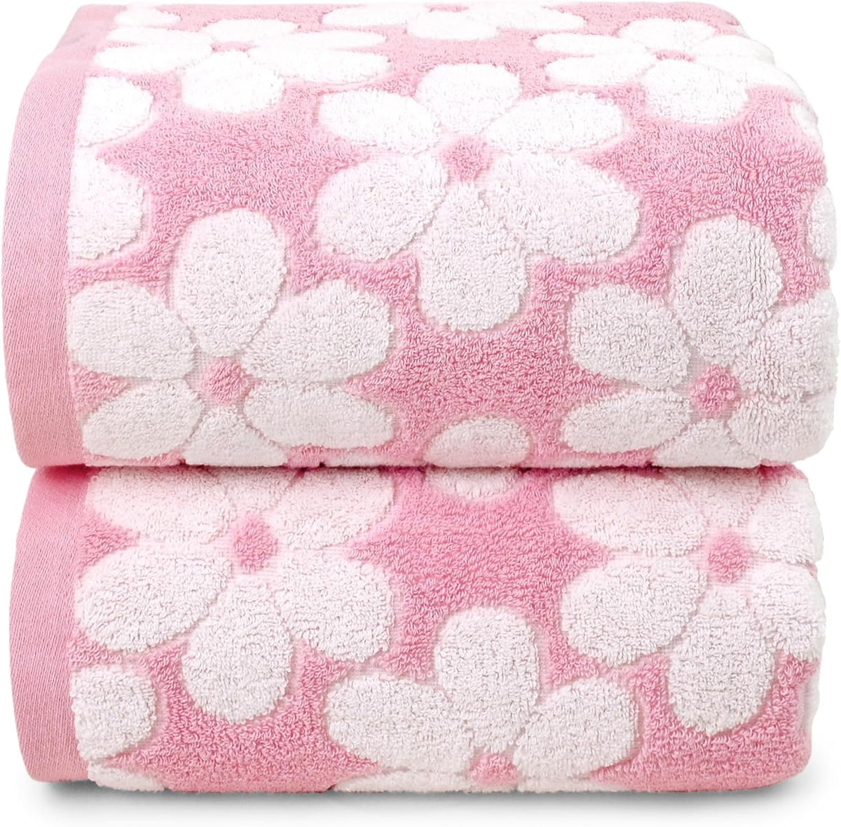 Pink Bath Towels Set of 2, Super Absorbent & Decorative 27.5x55 Inches