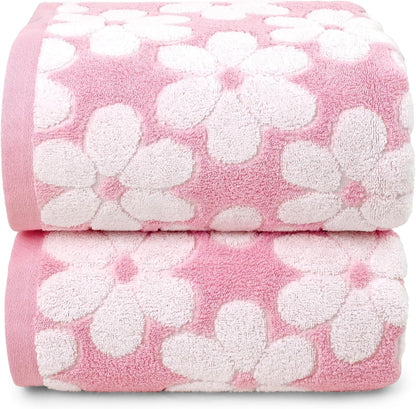 Pink Bath Towels Set of 2, Super Absorbent & Decorative 27.5x55 Inches