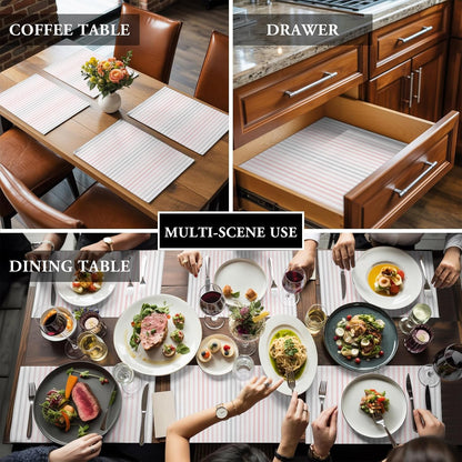 Ombre Pink Grey Striped Placemats Set of 4, Cotton Linen Fabric Place Mats, Farmhouse Modern Stripes Washable Decorative Table Mats Protector for Home Kitchen Dining Wedding Party Coffee Tables