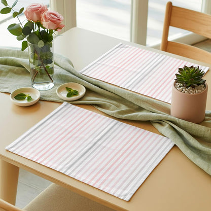 Ombre Pink Grey Striped Placemats Set of 4, Cotton Linen Fabric Place Mats, Farmhouse Modern Stripes Washable Decorative Table Mats Protector for Home Kitchen Dining Wedding Party Coffee Tables