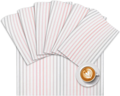 Ombre Pink Grey Striped Placemats Set of 4, Cotton Linen Fabric Place Mats, Farmhouse Modern Stripes Washable Decorative Table Mats Protector for Home Kitchen Dining Wedding Party Coffee Tables