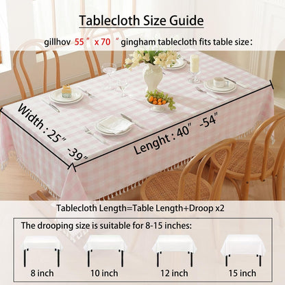 Gingham Tablecloth Rectangular Tassels Picnic Table Cover 55”x 70”