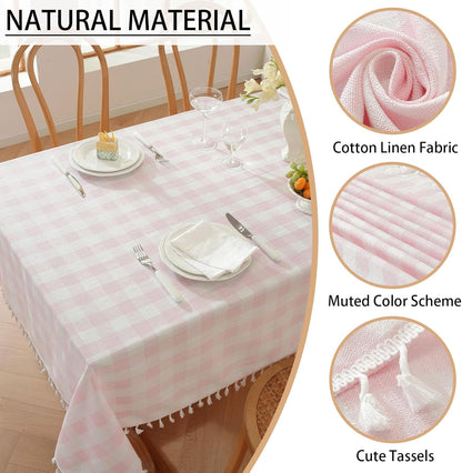 Gingham Tablecloth Rectangular Tassels Picnic Table Cover 55”x 70”