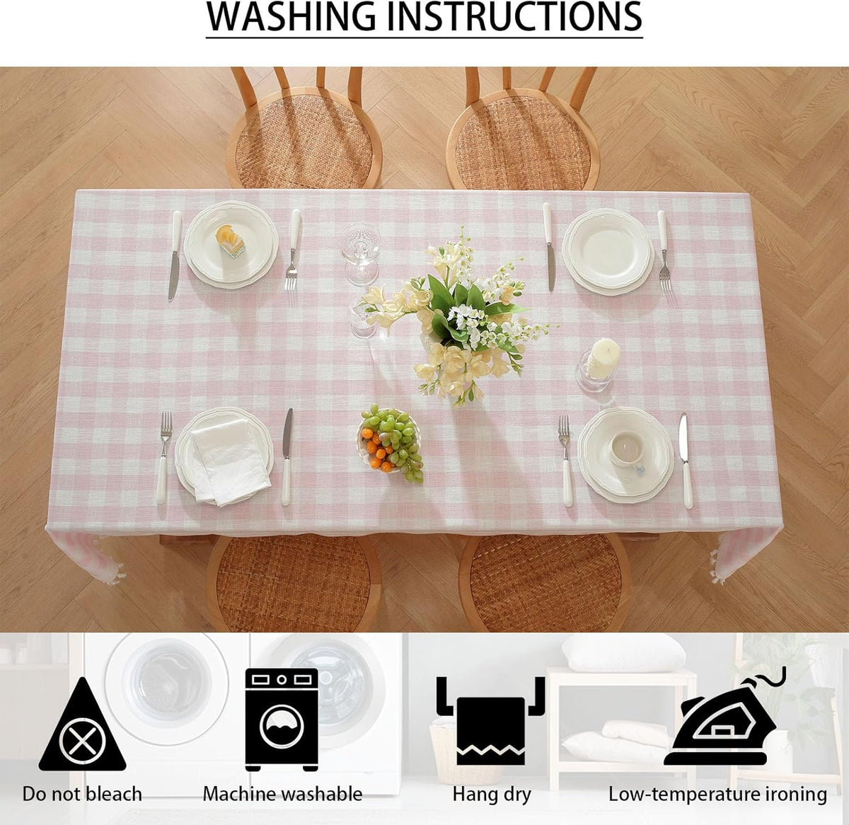 Gingham Tablecloth Rectangular Tassels Picnic Table Cover 55”x 70”
