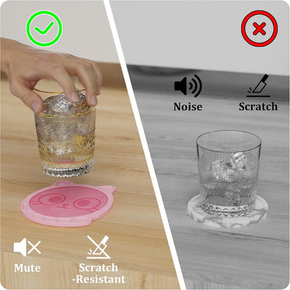 Silicone Drink Coasters Set of 4, Cat Face Absorbent Felt Pads