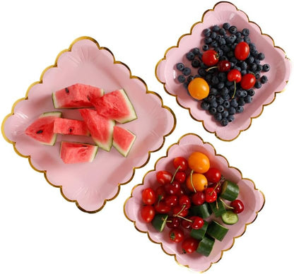 9in Pink Disposable Paper Plates with Gold Scalloped Border, 20ct