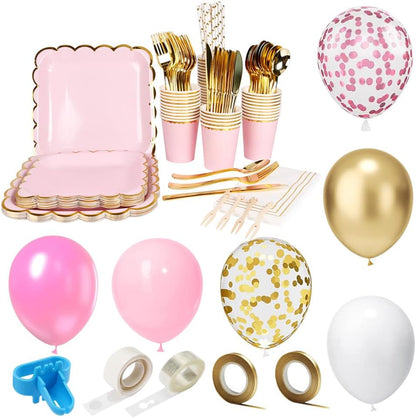 9in Pink Disposable Paper Plates with Gold Scalloped Border, 20ct