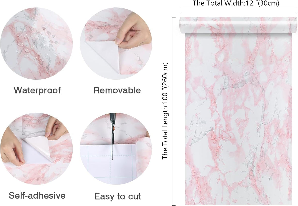 Pink Marble Contact Paper for Countertops 12"x100" Vinyl Wrap