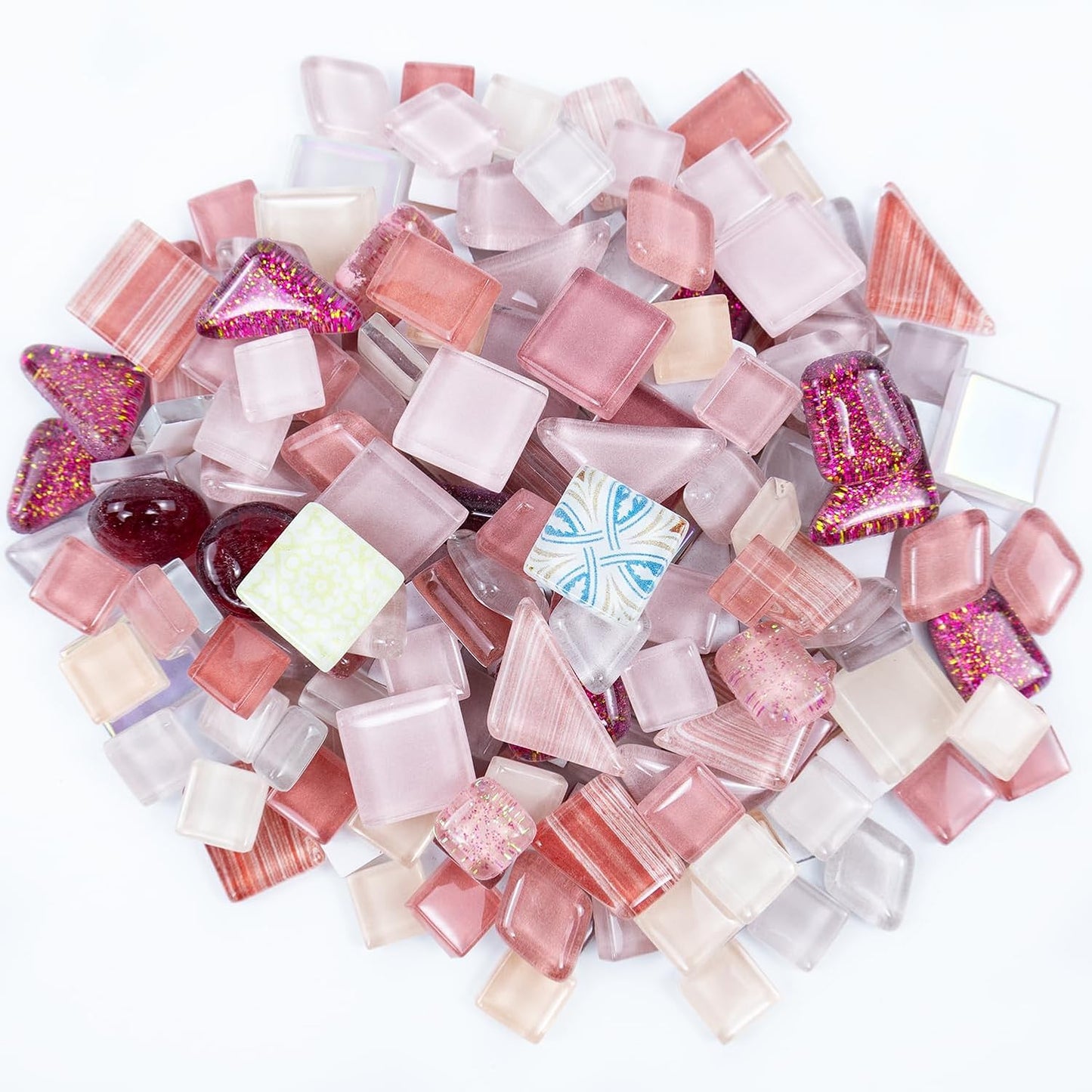 Mosaic Tiles, Glass Mosaic Tile, Mosaic Glass Pieces, Glass Mosaic Tiles for Crafts Resin Art, Photo Frames,Vases, DIY Lamps Candle Holders Kitchen Countertop Home Decor, 200g (Mixed-Pink)