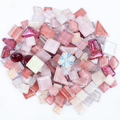 Mosaic Tiles, Glass Mosaic Tile, Mosaic Glass Pieces, Glass Mosaic Tiles for Crafts Resin Art, Photo Frames,Vases, DIY Lamps Candle Holders Kitchen Countertop Home Decor, 200g (Mixed-Pink)