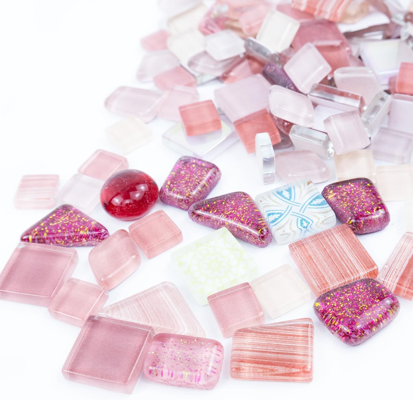Mosaic Tiles, Glass Mosaic Tile, Mosaic Glass Pieces, Glass Mosaic Tiles for Crafts Resin Art, Photo Frames,Vases, DIY Lamps Candle Holders Kitchen Countertop Home Decor, 200g (Mixed-Pink)