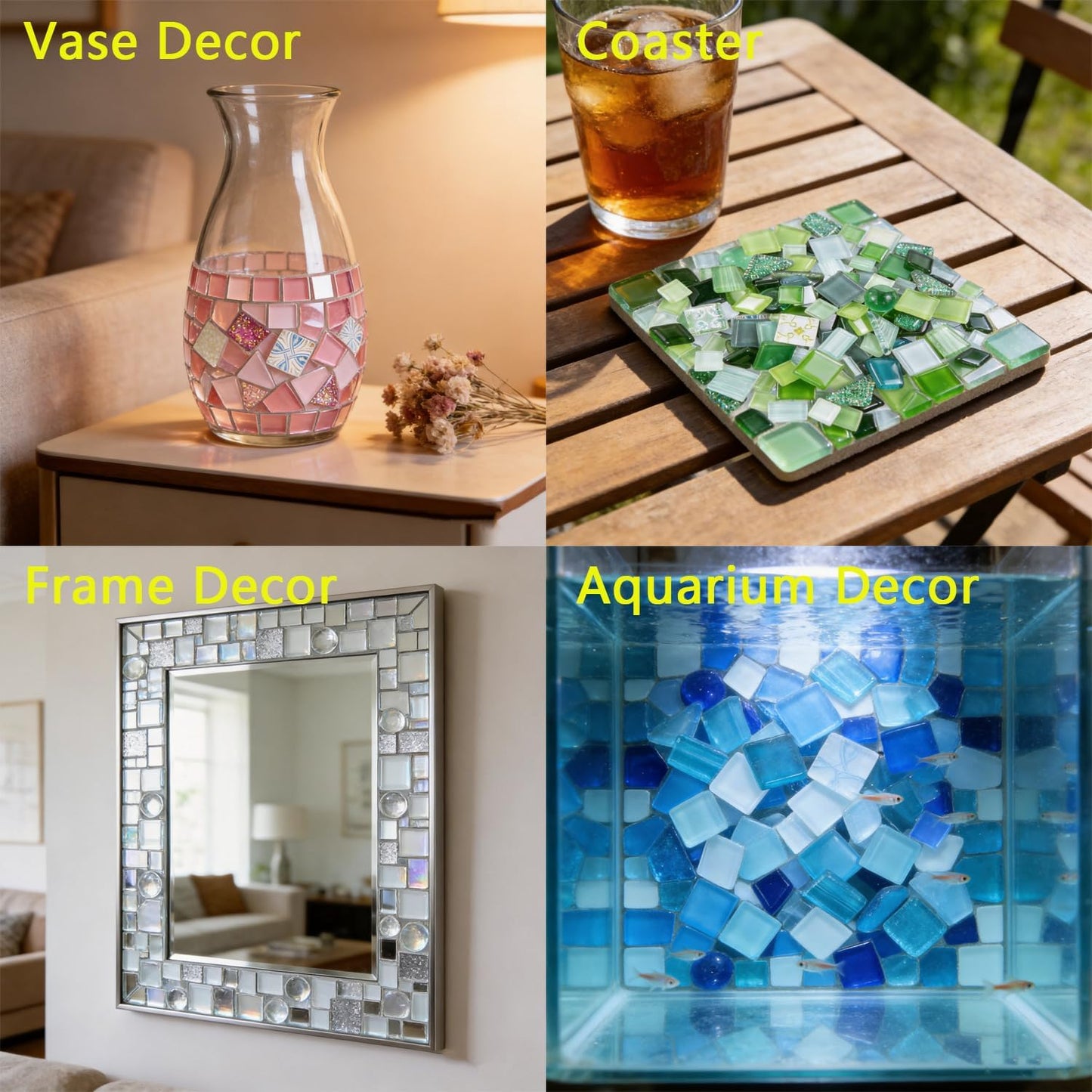 Mosaic Tiles, Glass Mosaic Tile, Mosaic Glass Pieces, Glass Mosaic Tiles for Crafts Resin Art, Photo Frames,Vases, DIY Lamps Candle Holders Kitchen Countertop Home Decor, 200g (Mixed-Pink)