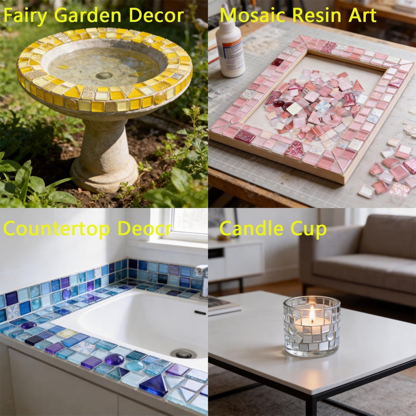 Mosaic Tiles, Glass Mosaic Tile, Mosaic Glass Pieces, Glass Mosaic Tiles for Crafts Resin Art, Photo Frames,Vases, DIY Lamps Candle Holders Kitchen Countertop Home Decor, 200g (Mixed-Pink)