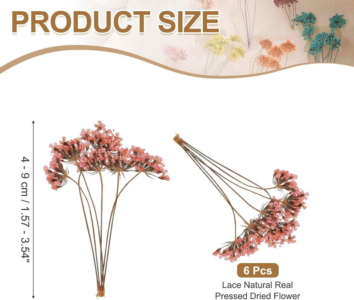 6 Pcs Natural Dried Pressed Flowers for Craft, Lace Real Pressed Dried Flowers Colorful Bouquets for Resin Moulds DIY Scrapbooking Candle Jewelry Making, Pink