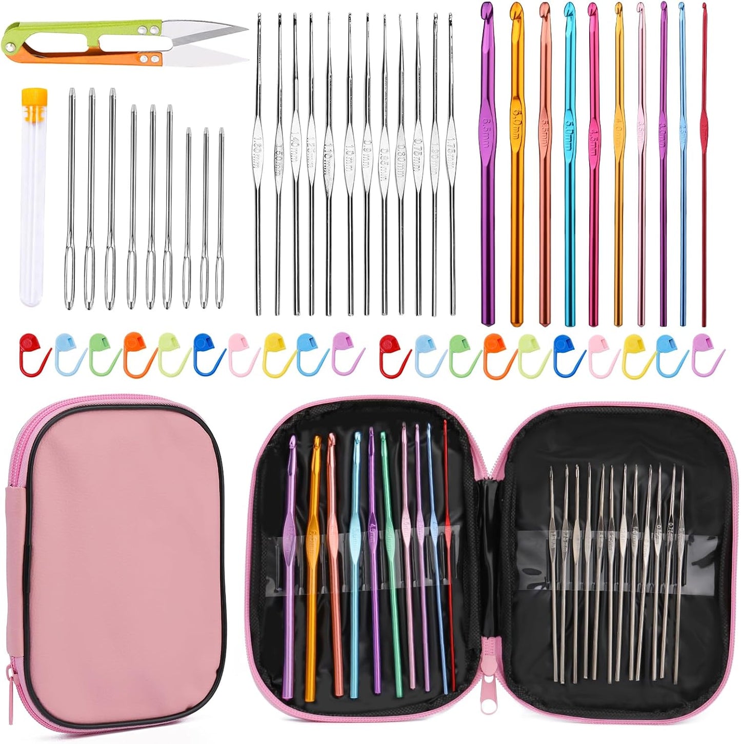 54 Pcs Crochet Hooks Set, 0.6mm-6.5mm Crochet Needles for Yarn Crochet Kits for Beginners, Ergonomic Crochet Hooks with Knitting Accessories, Crochet Supplies, Knitting Needles for Crocheters