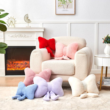 Pink Bow Pillow,16'' Bow Decorative Pillows with Faux Rabbit Fur,Soft Bow Throw Pillows Aesthetic Bow Shaped Pillow for Bed Sofa Couch Home Decor