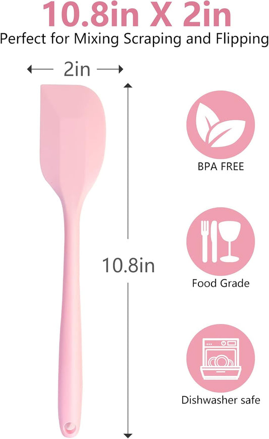 Pink Rubber Spatula for Kitchen Use, 10.8In Silicone Spatulas for Cooking Heat Resistant, Flexible Small kitchen Spatula for Kitchen Nonstick Cookware, Seamless & Dishwasher Safe