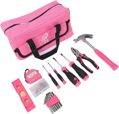 18 Piece Pink Tool Kit for Women Ladies Complete Hand Tools with Hammer Wrench Measuring Tape for Home Repair DIY Projects (18Pcs)