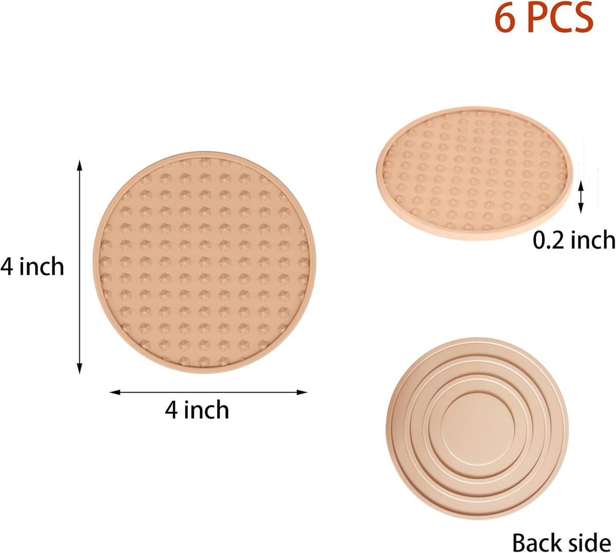 Set of 6 Silicone Coasters, 4'' Drink Coaster with Holder, Round Coasters for Drinks Beer Coffee Home Office Bar Desk Tabletop Protection, Non-Slip Rubber Coaster (Pink, 6 Pcs-Plastic Holder)