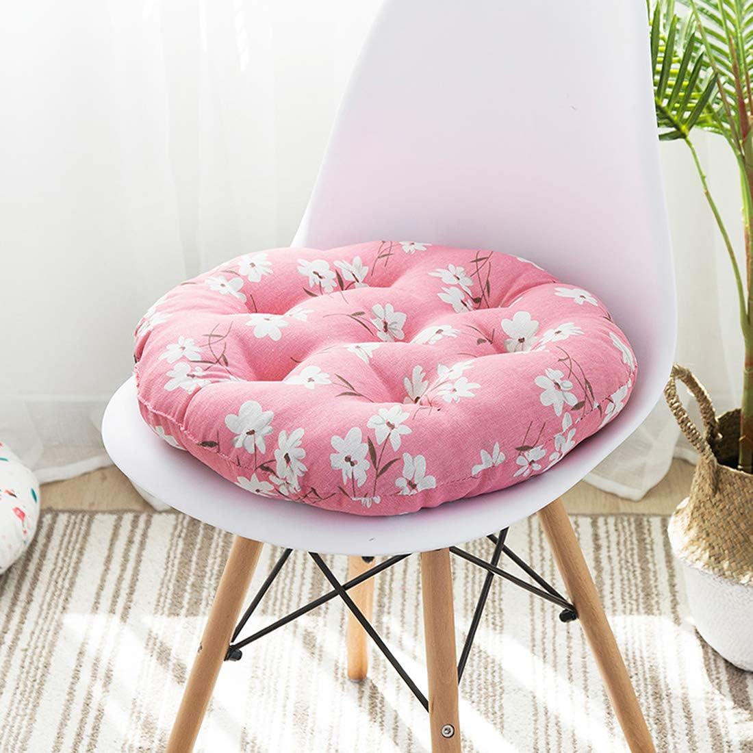 Bohemian Soft Round Chair Pad Garden Patio Home Kitchen Office Seat Cushion Flower Pink Diameter 16"