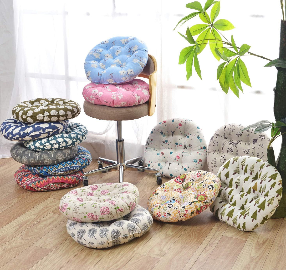 Bohemian Soft Round Chair Pad Garden Patio Home Kitchen Office Seat Cushion Flower Pink Diameter 16"