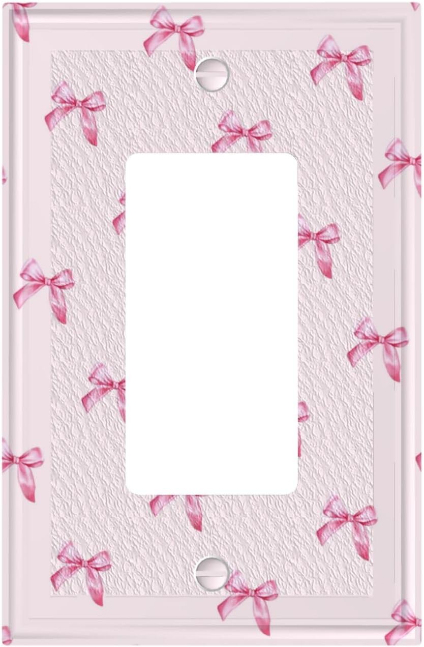Pink Bow Cute Girls Light Switch Cover Outlet Covers Wall Plate Decorative Electrical Receptacle Switchplate Faceplate for Bedroom Home Bathroom