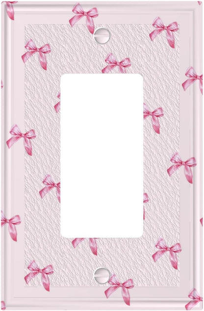 Pink Bow Cute Girls Light Switch Cover Outlet Covers Wall Plate Decorative Electrical Receptacle Switchplate Faceplate for Bedroom Home Bathroom