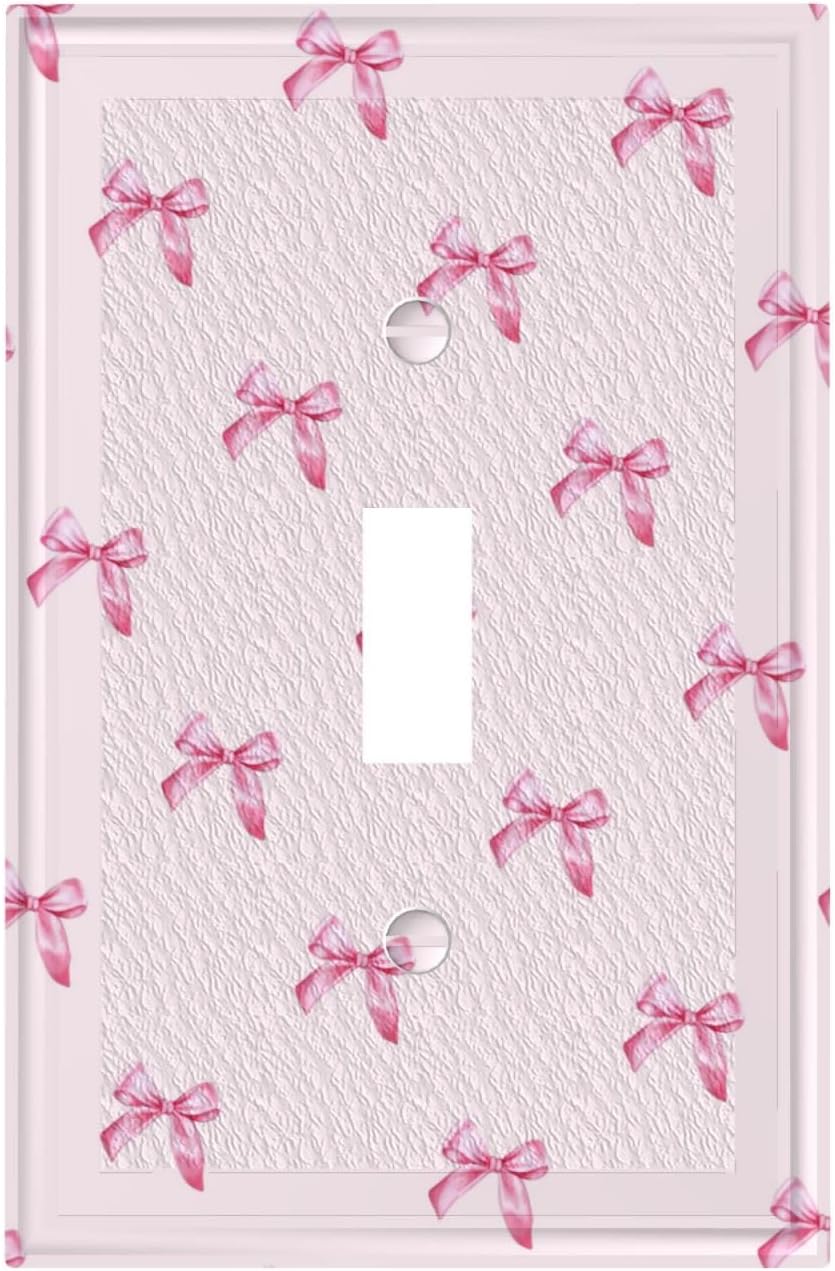 Pink Bow Cute Girls Light Switch Cover Outlet Covers Wall Plate Decorative Electrical Receptacle Switchplate Faceplate for Bedroom Home Bathroom