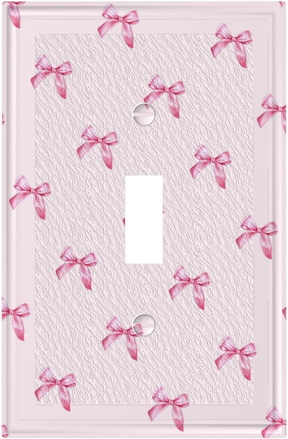 Pink Bow Cute Girls Light Switch Cover Outlet Covers Wall Plate Decorative Electrical Receptacle Switchplate Faceplate for Bedroom Home Bathroom