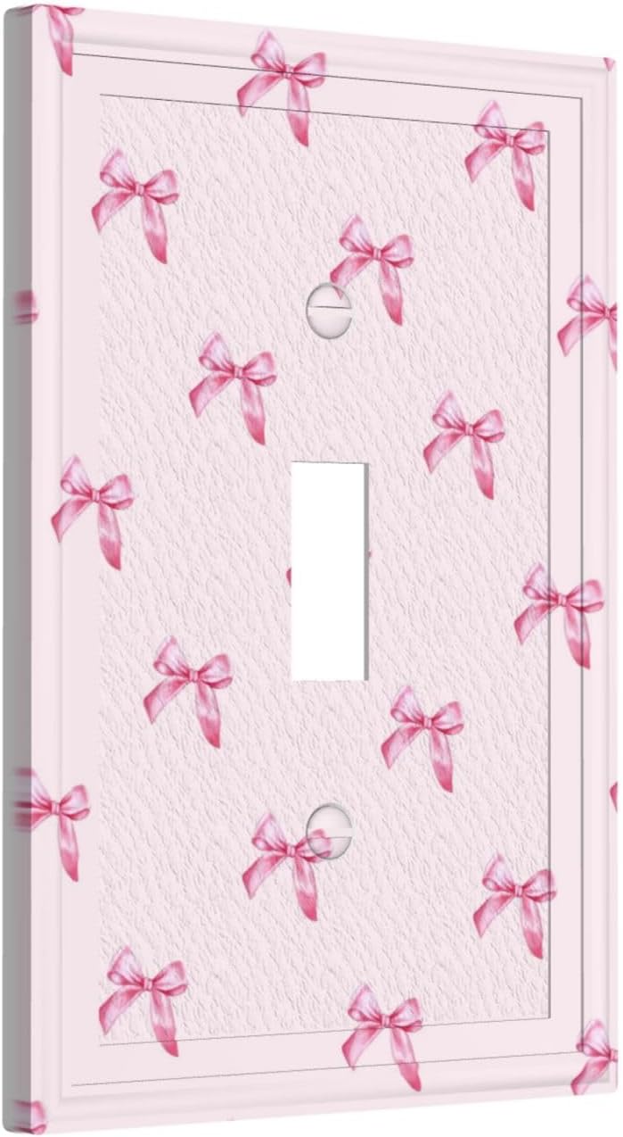 Pink Bow Cute Girls Light Switch Cover Outlet Covers Wall Plate Decorative Electrical Receptacle Switchplate Faceplate for Bedroom Home Bathroom