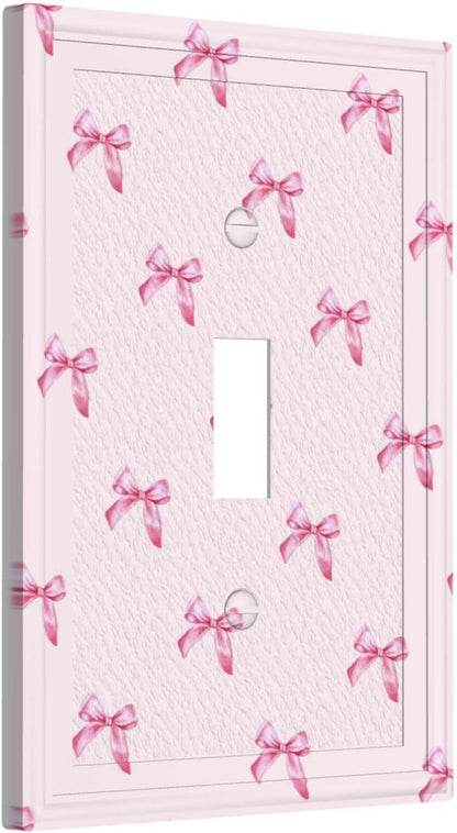 Pink Bow Cute Girls Light Switch Cover Outlet Covers Wall Plate Decorative Electrical Receptacle Switchplate Faceplate for Bedroom Home Bathroom