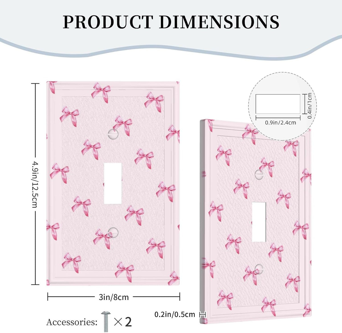 Pink Bow Cute Girls Light Switch Cover Outlet Covers Wall Plate Decorative Electrical Receptacle Switchplate Faceplate for Bedroom Home Bathroom