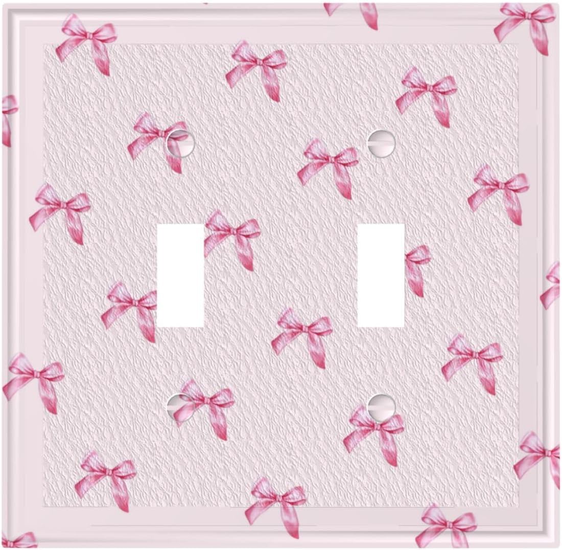 Pink Bow Cute Girls Light Switch Cover Outlet Covers Wall Plate Decorative Electrical Receptacle Switchplate Faceplate for Bedroom Home Bathroom