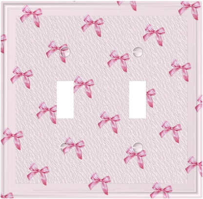 Pink Bow Cute Girls Light Switch Cover Outlet Covers Wall Plate Decorative Electrical Receptacle Switchplate Faceplate for Bedroom Home Bathroom