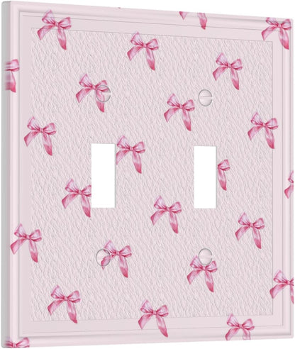 Pink Bow Cute Girls Light Switch Cover Outlet Covers Wall Plate Decorative Electrical Receptacle Switchplate Faceplate for Bedroom Home Bathroom