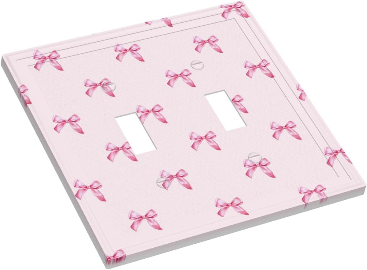 Pink Bow Cute Girls Light Switch Cover Outlet Covers Wall Plate Decorative Electrical Receptacle Switchplate Faceplate for Bedroom Home Bathroom