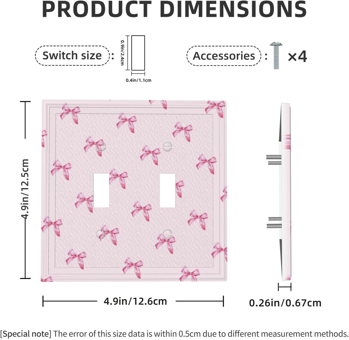 Pink Bow Cute Girls Light Switch Cover Outlet Covers Wall Plate Decorative Electrical Receptacle Switchplate Faceplate for Bedroom Home Bathroom