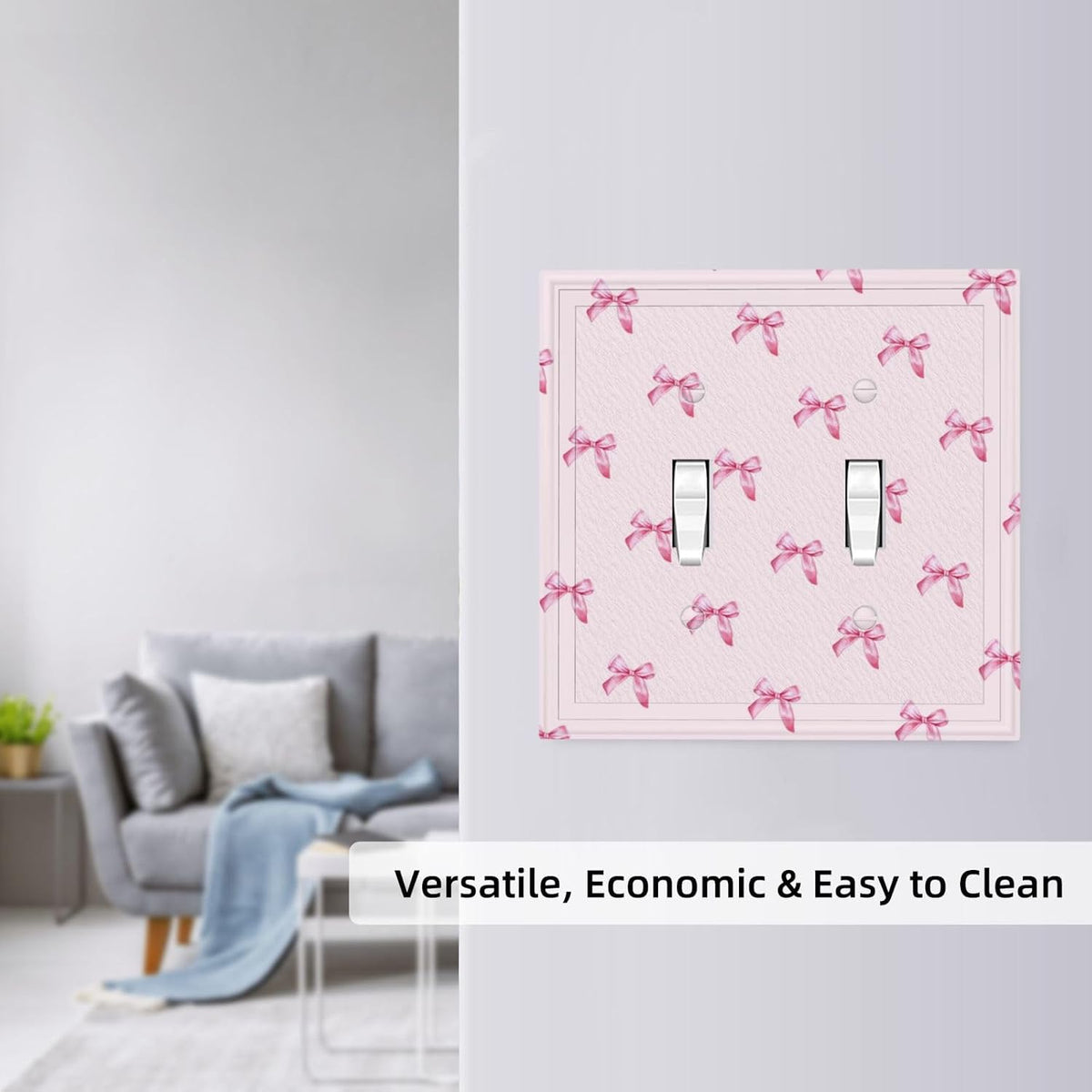 Pink Bow Cute Girls Light Switch Cover Outlet Covers Wall Plate Decorative Electrical Receptacle Switchplate Faceplate for Bedroom Home Bathroom