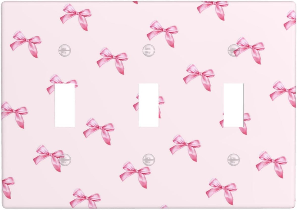 Pink Bow Cute Girls Light Switch Cover Outlet Covers Wall Plate Decorative Electrical Receptacle Switchplate Faceplate for Bedroom Home Bathroom