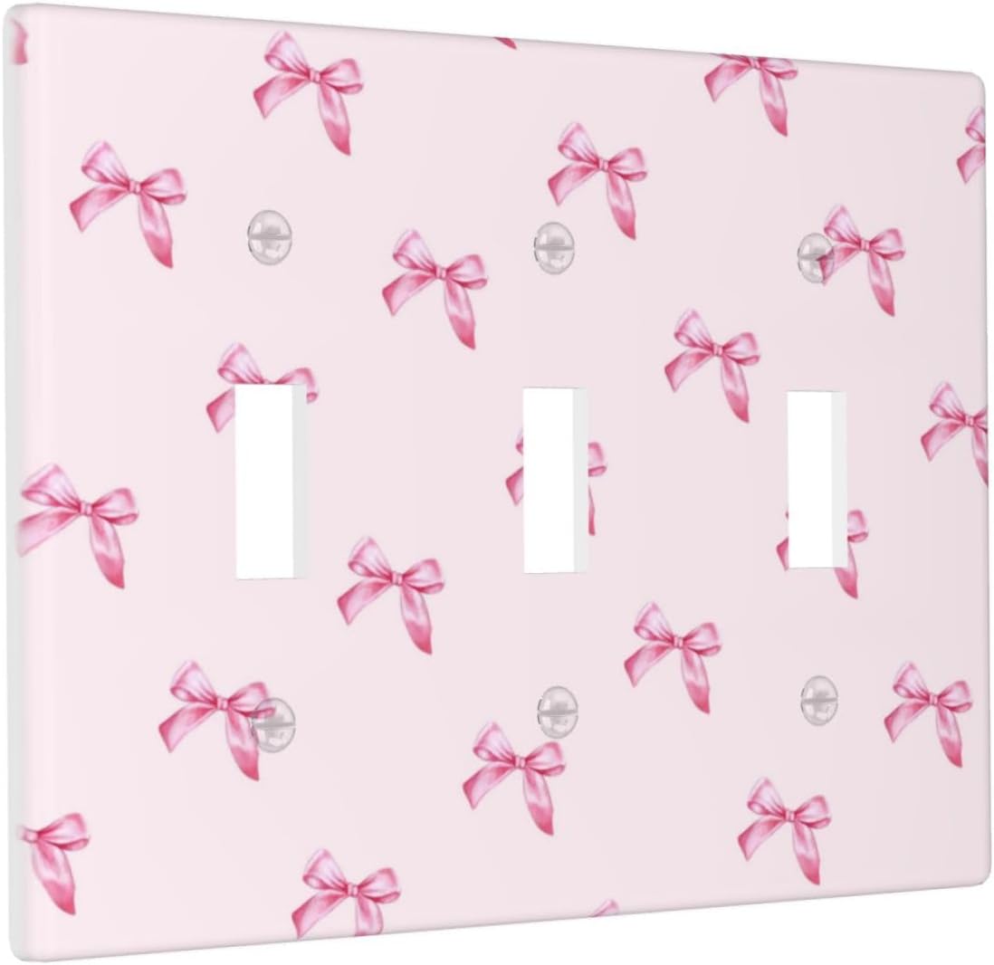 Pink Bow Cute Girls Light Switch Cover Outlet Covers Wall Plate Decorative Electrical Receptacle Switchplate Faceplate for Bedroom Home Bathroom