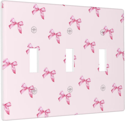 Pink Bow Cute Girls Light Switch Cover Outlet Covers Wall Plate Decorative Electrical Receptacle Switchplate Faceplate for Bedroom Home Bathroom