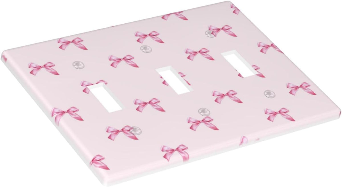 Pink Bow Cute Girls Light Switch Cover Outlet Covers Wall Plate Decorative Electrical Receptacle Switchplate Faceplate for Bedroom Home Bathroom