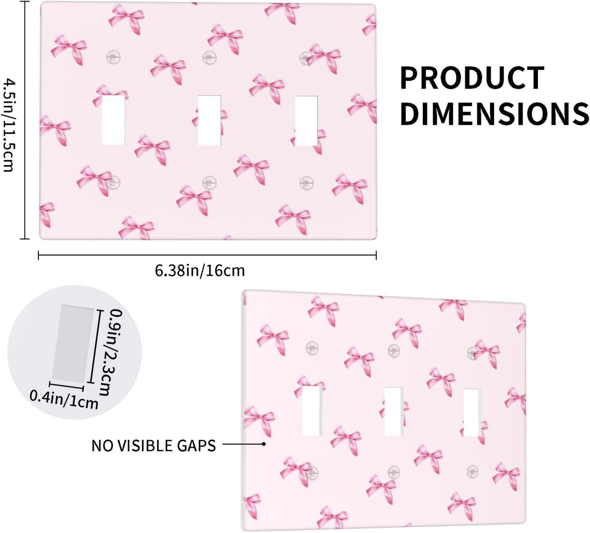 Pink Bow Cute Girls Light Switch Cover Outlet Covers Wall Plate Decorative Electrical Receptacle Switchplate Faceplate for Bedroom Home Bathroom