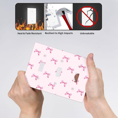 Pink Bow Cute Girls Light Switch Cover Outlet Covers Wall Plate Decorative Electrical Receptacle Switchplate Faceplate for Bedroom Home Bathroom