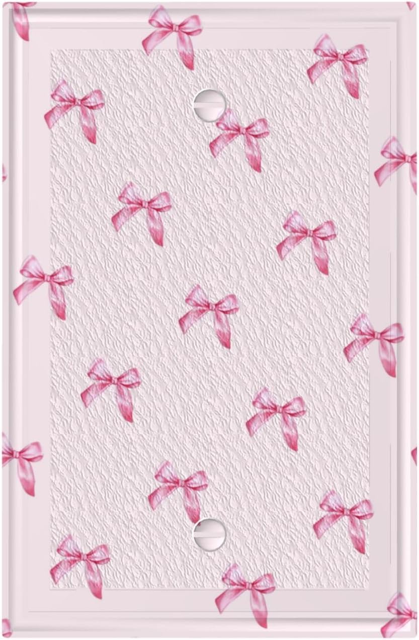 Pink Bow Cute Girls Light Switch Cover Outlet Covers Wall Plate Decorative Electrical Receptacle Switchplate Faceplate for Bedroom Home Bathroom