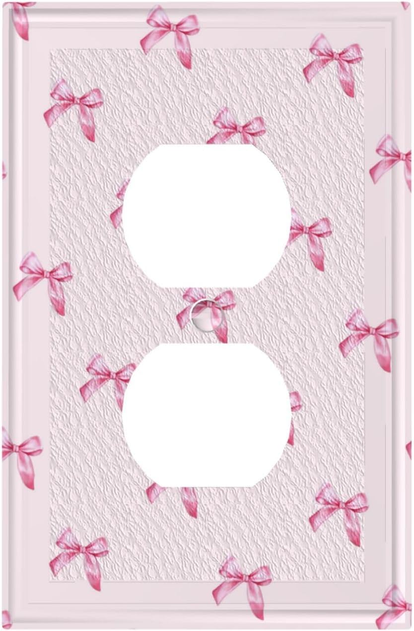 Pink Bow Cute Girls Light Switch Cover Outlet Covers Wall Plate Decorative Electrical Receptacle Switchplate Faceplate for Bedroom Home Bathroom