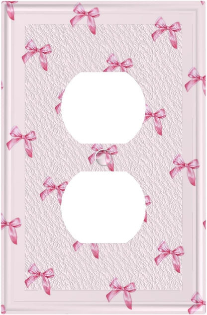 Pink Bow Cute Girls Light Switch Cover Outlet Covers Wall Plate Decorative Electrical Receptacle Switchplate Faceplate for Bedroom Home Bathroom