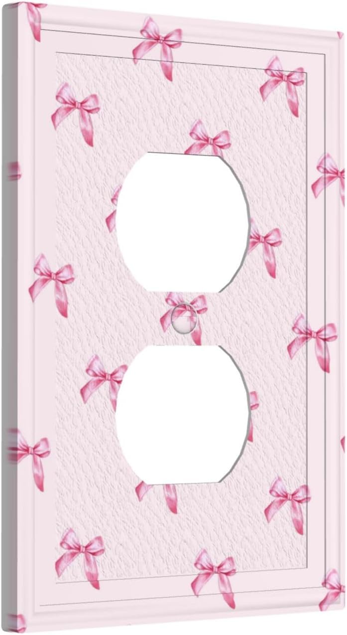 Pink Bow Cute Girls Light Switch Cover Outlet Covers Wall Plate Decorative Electrical Receptacle Switchplate Faceplate for Bedroom Home Bathroom